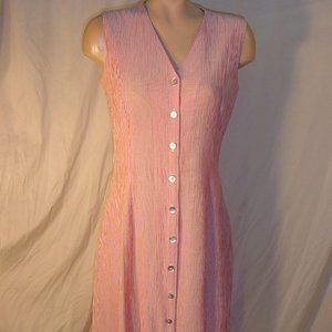 Red Pinstripe Gauze Fit-Flare Long Dress Shell Buttons 12